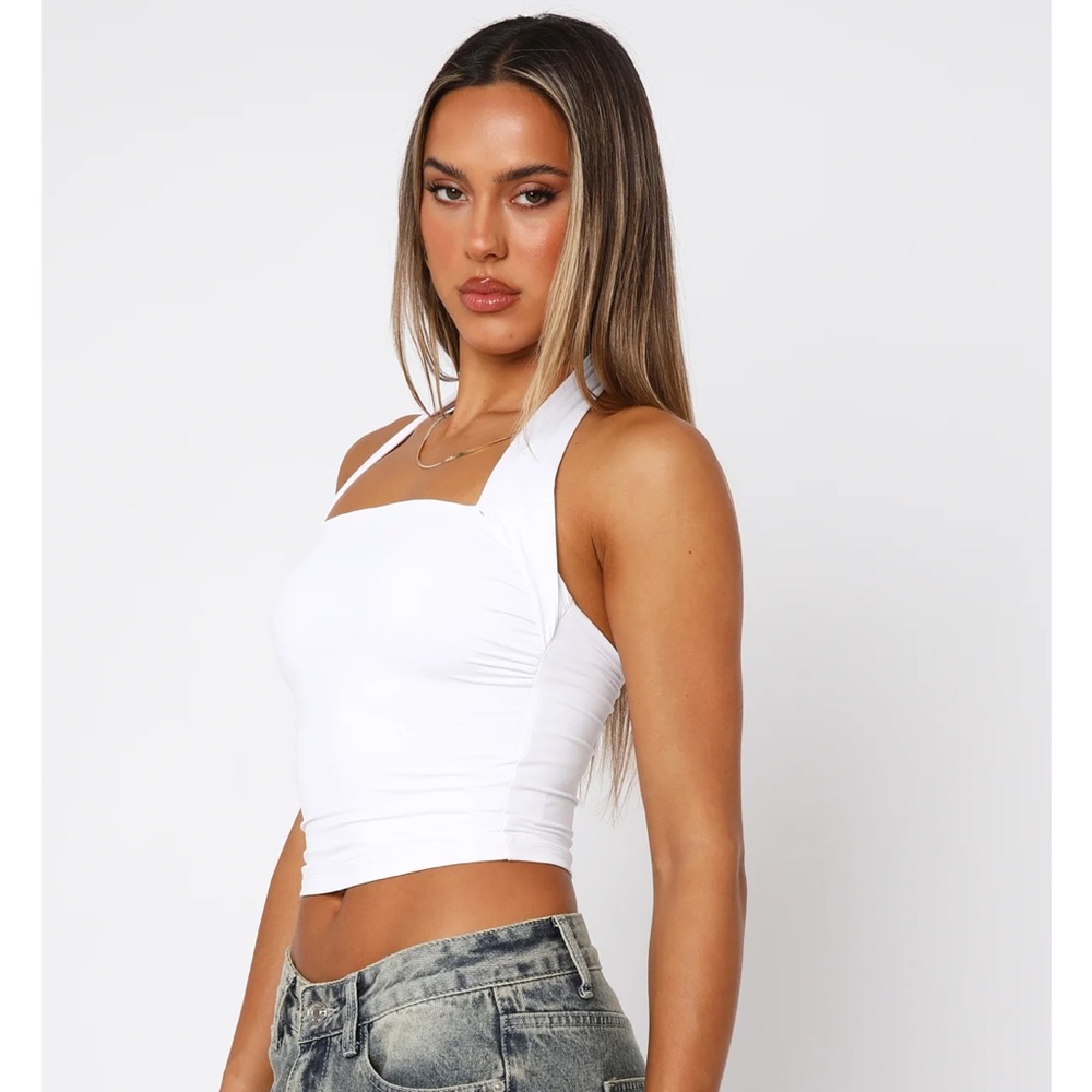 White Fox Boutique White Halter Square-Neck Crop Tank - Picture 4 of 4